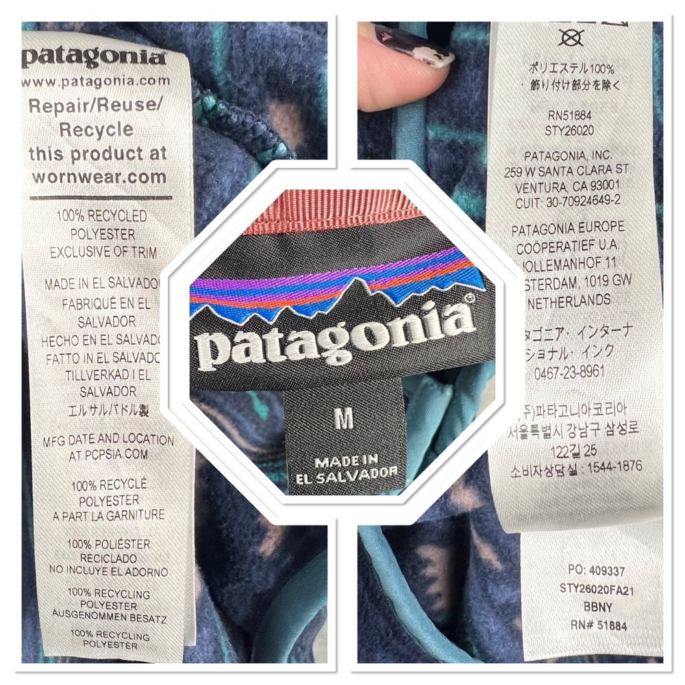 Patagonia Fleece Micro D Snap-T Pullover Geometric Women's Medium Hiking Blue - Picture 8 of 8